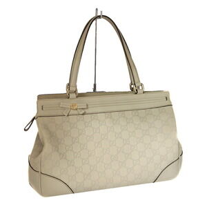 Gucci Tote Bag Shoulder Shier Leather Ivory White GG Rion
